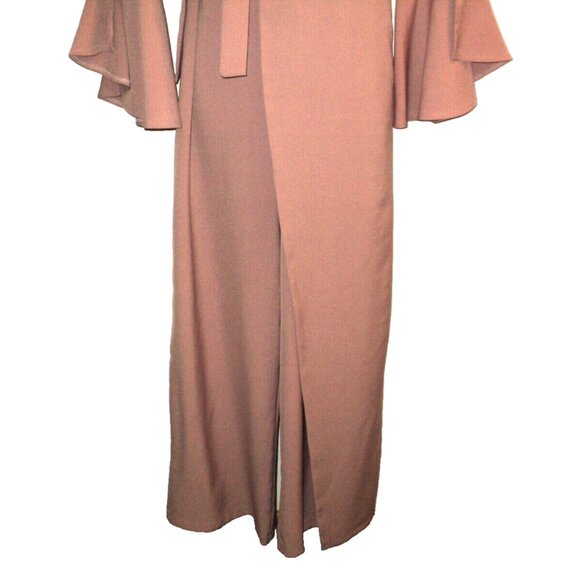 CBR Women's Size L Formal Jumpsuit Light Mauve Tie Belt Flare Sleeves Defect! - Picture 3 of 10